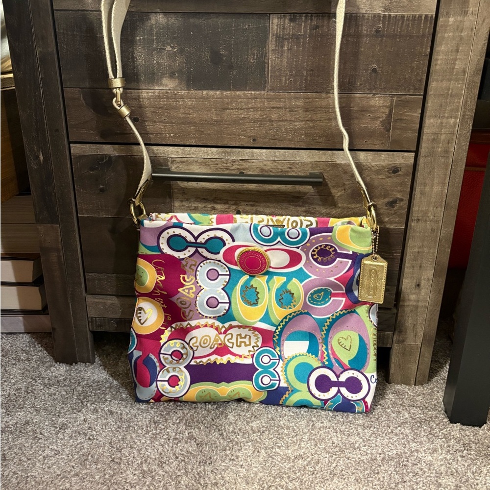 Coach Multicolor Pop Pattern Crossbody Bag - Pink, Teal, Yellow, Cream
